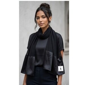 A. Brod Vintage Black Chiffon Scarf Satin Trim Evening Wrap USA 66724